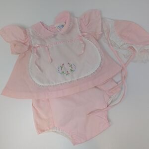 Catton Candy Vintage Pink Baby Dress Bloomers Hat